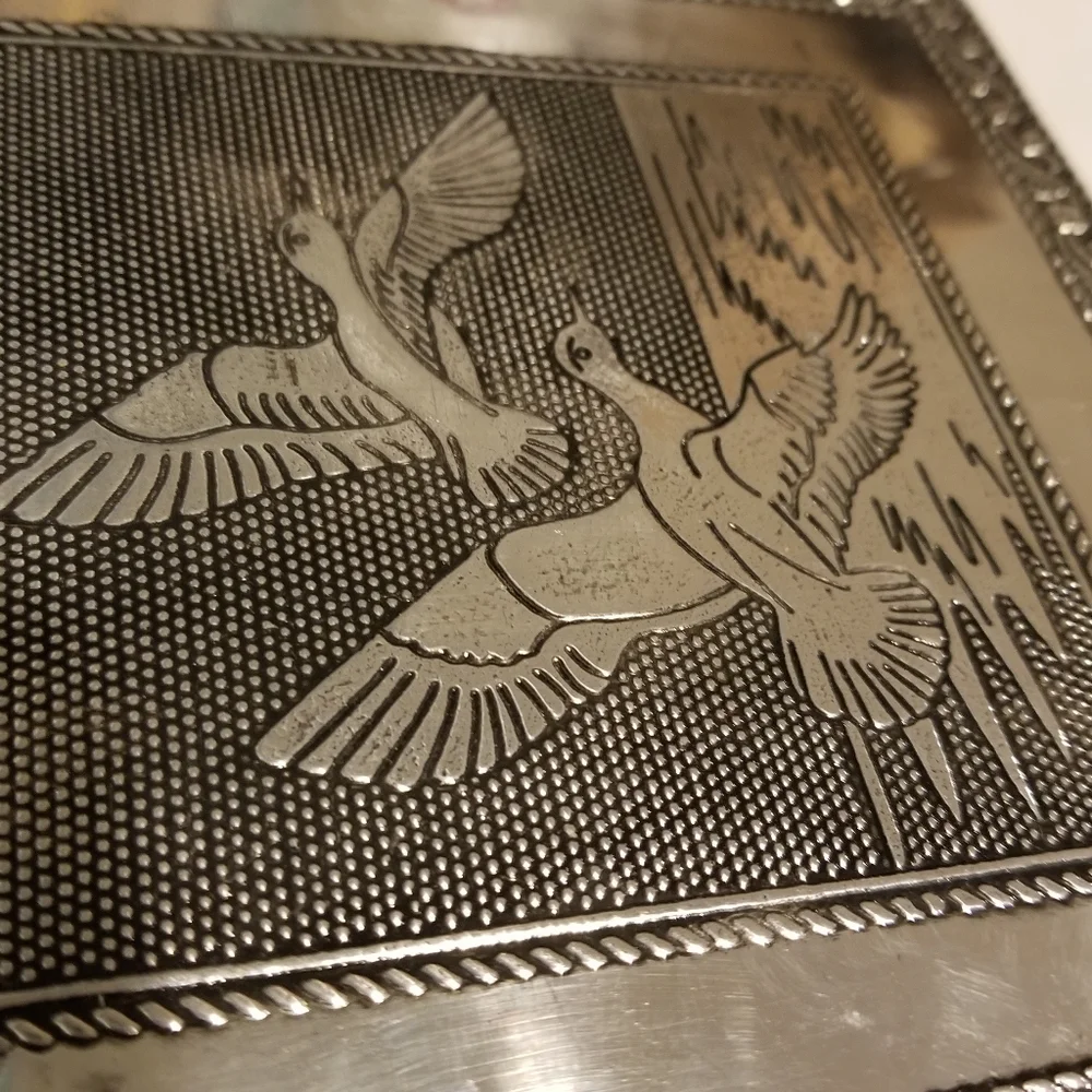 Birds Flying Embossed Aluminium Oxidized Jewelry Box with Mirror